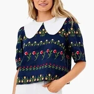 MEADOWS Hawthorn Floral Embroidered Linen Top size 4 NWT